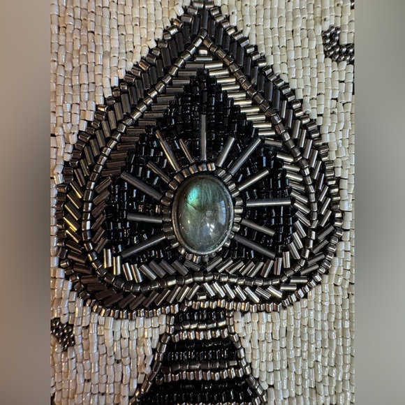 Mary Frances You’re Aces Cell Phone/Glass Black&Cream Beaded Crossbody Handbag - Picture 9 of 16